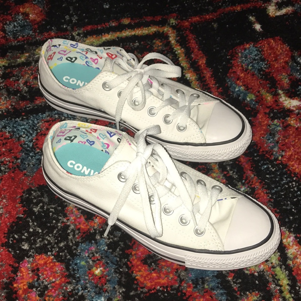 Womens Converse All Star Sz 7 Double Tongue Hearts
